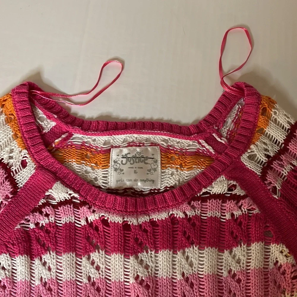 Justice multi pink crochet sweater girls size 16